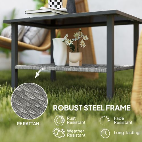 Outsunny Outdoor Rattan Coffee Table, Rectangular Tea Side Table, Mixed-grey