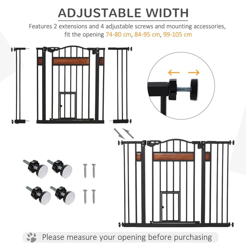 PawHut Dog Gate Pet Safety Gate Cat Door Auto Close Pine Decor