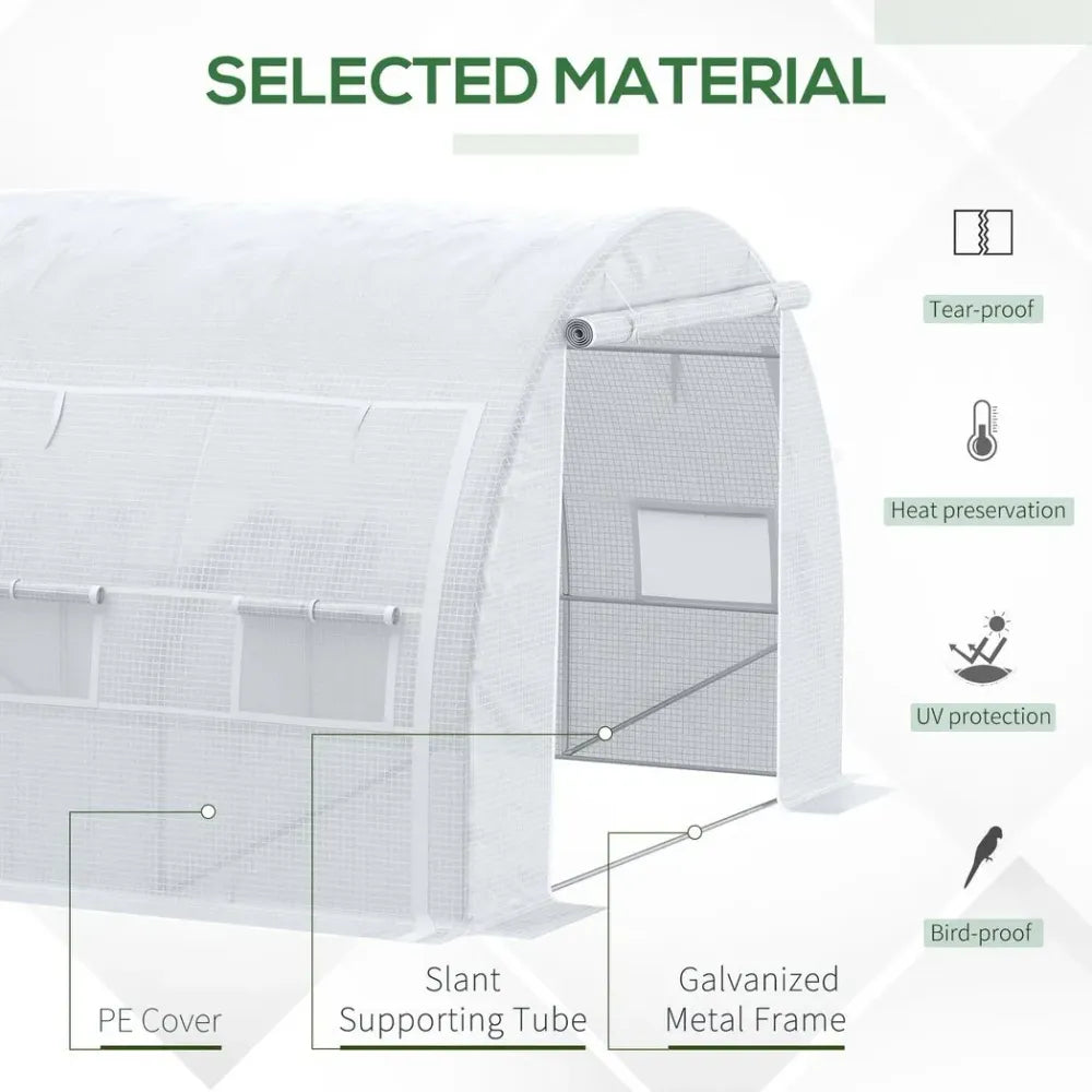 Premium 4x3x2m Polytunnel Greenhouse - Steel Frame - White