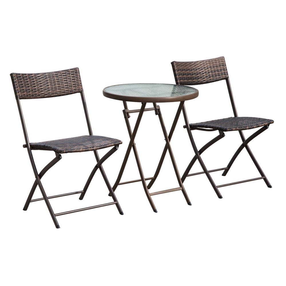 Outsunny 3pc Wicker Rattan Bistro Set - Brown: Foldable, Weather-Resistant, Lightweight