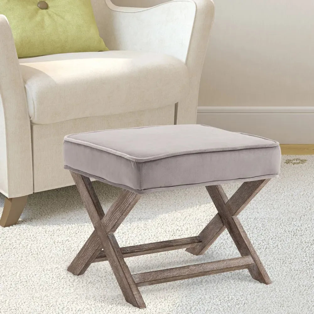 Footstool Padded Seat X Shape Chair Vintage Velvet Cover Shabby Footrest