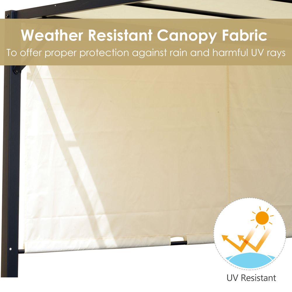Premium 3x3m Metal Pergola w/ Retractable Canopy - UV Resistant, Cream