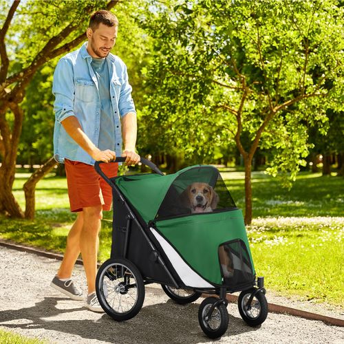 PawHut Pet Stroller Foldable Design with Cushion for M and L Dogs, Dark Green