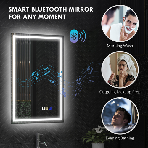 HOMCOM 500 x 700 mm Bathroom Mirror with Bluetooth Lights Demister Pad