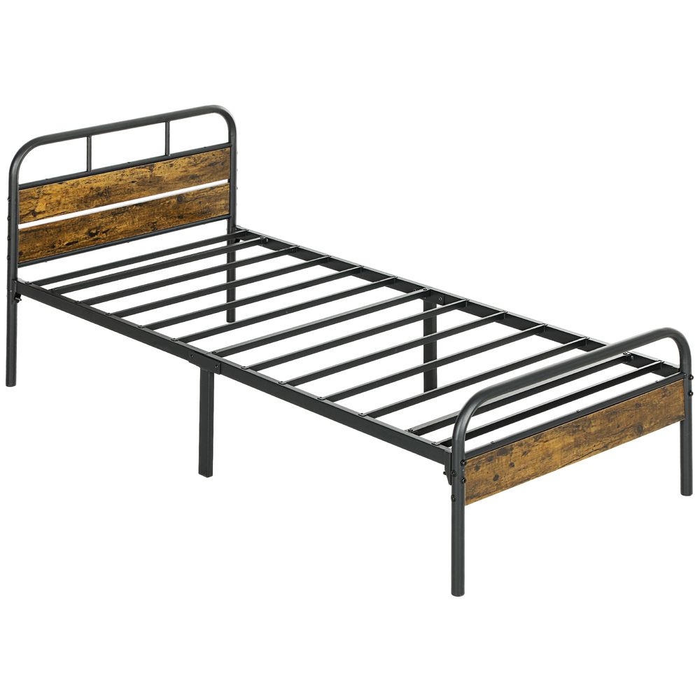 HOMCOM Single Bed Frame with Headboard, No Box Spring Needed