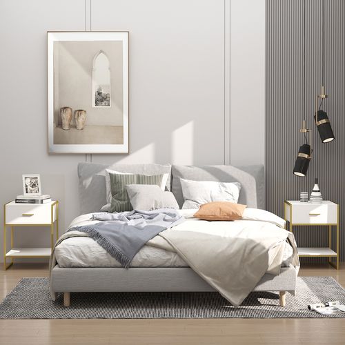 HOMCOM Modern Bedside Table Set of 2 Side Table Shelf Drawer Bedroom