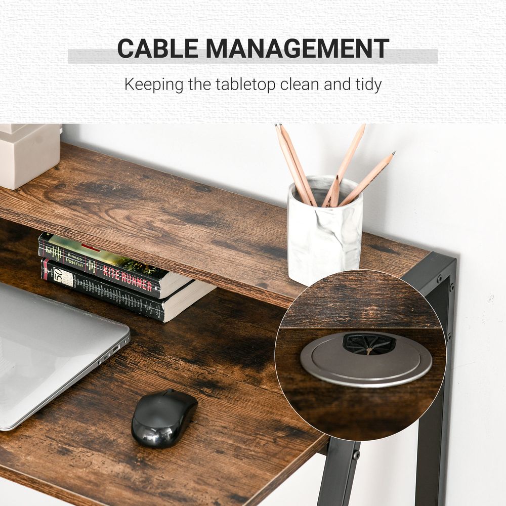 Rustic Brown Metal Frame Office PC Workstation with Storage Shelf - Professional Quality