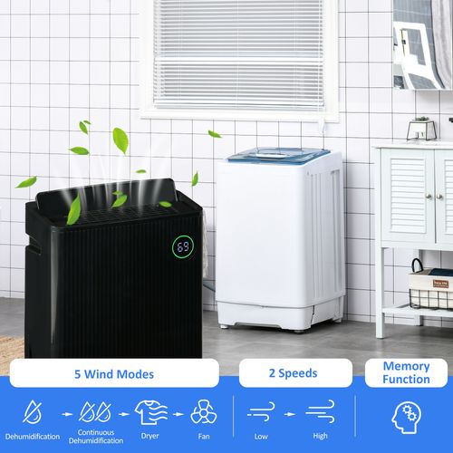 HOMCOM 16L/Day Quiet Air Dehumidifier with Purifier, UVC, Ioniser, Timer