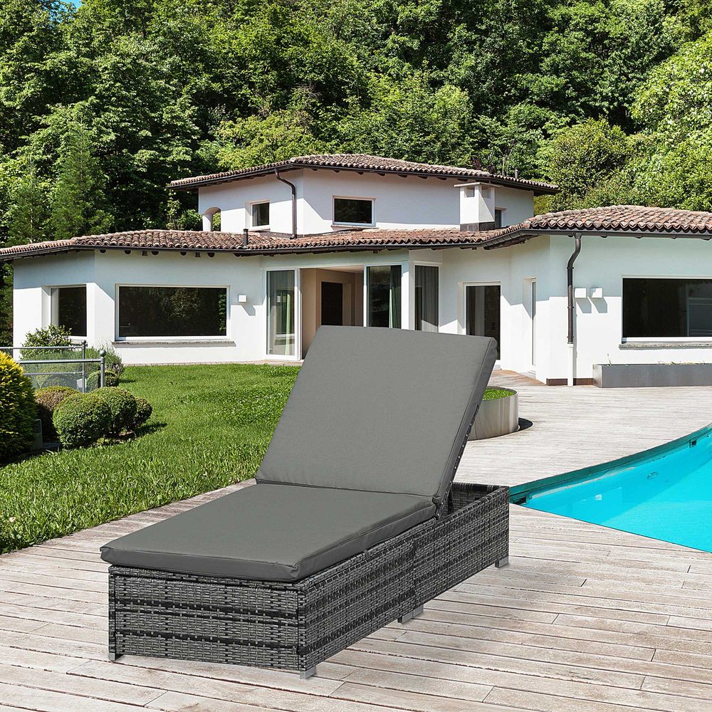 Outsunny Rattan Outdoor Reclining Sun Lounger - Durable, Adjustable, Comfortable - Ideal for Gardens, Patios | Free Shipping