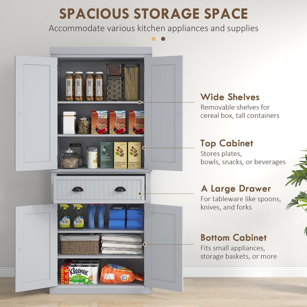 HOMCOM Freestanding Kitchen Storage Cabinet Drawers Cupboards Shelves Grey