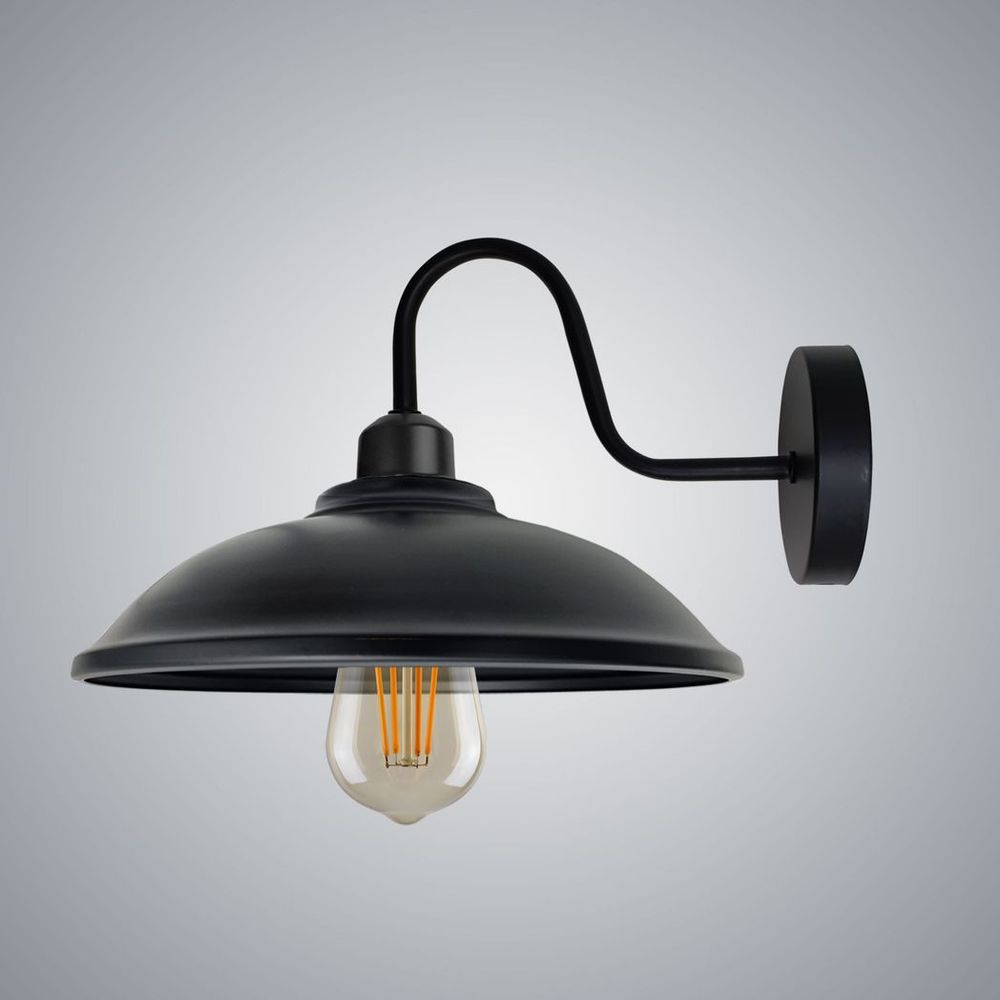 Elegant Black Wall Light Fixture, Vintage Wall Sconce, E27 Base, Dimmable, Hemisphere Shape Shade