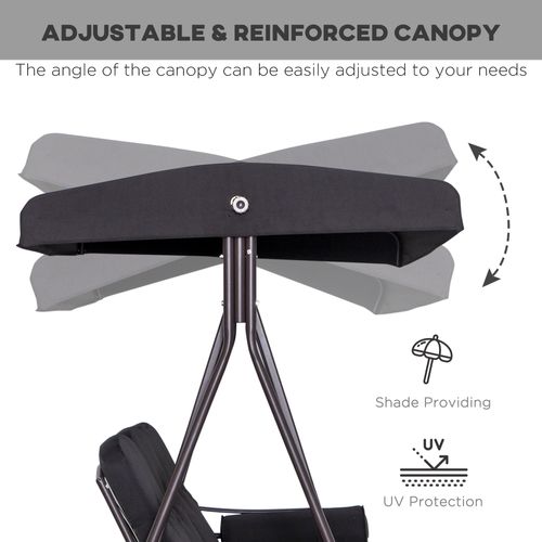 Outsunny 3 Seater Garden Swing Chair Patio Swing Bench w/ Cup Trays Black