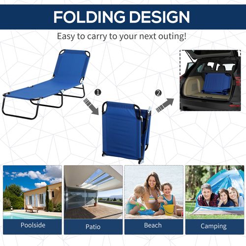 Reclining Chair Folding Lounger Seat & Sun Shade Awning Beach, Blue