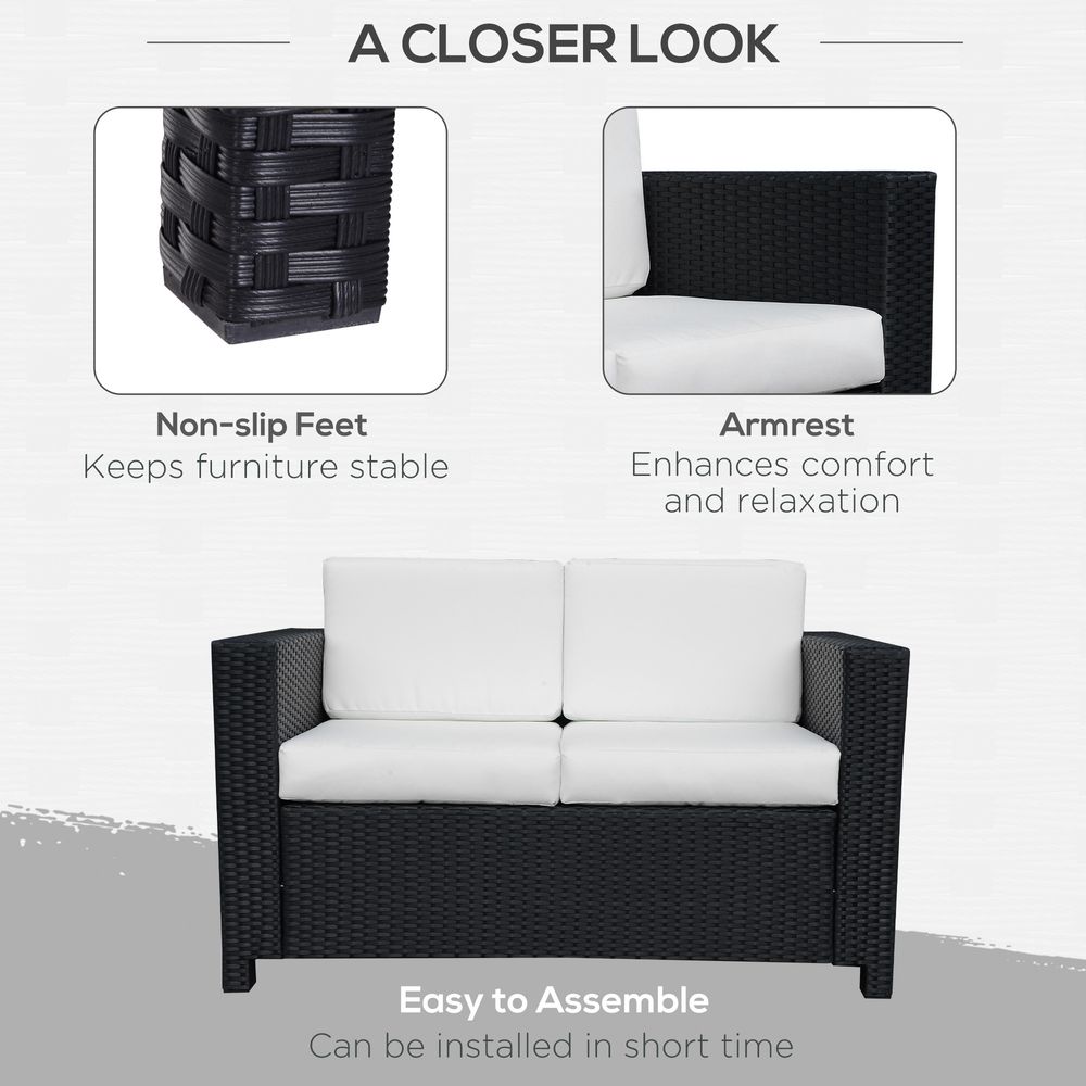Outsunny Black Rattan Garden Sofa 2 Seater Double Couch Wicker Loveseat
