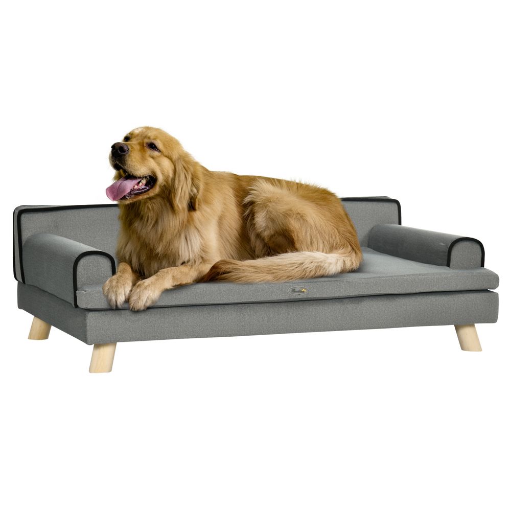 Pet Sofa for Large, Medium Dogs, with Wooden Legs Water-resistant Fabric, Grey