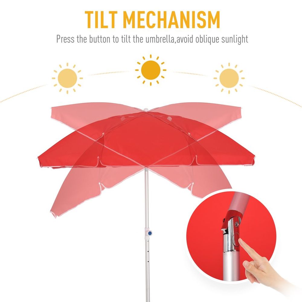 High-quality 1.96m Beach Umbrella w/ Aluminium Frame & Bag- Red