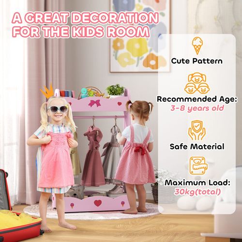 AIYAPLAY Kids Clothes Rail w/ Storage Shelves for Bedroom, Nursery, Hot Pink
