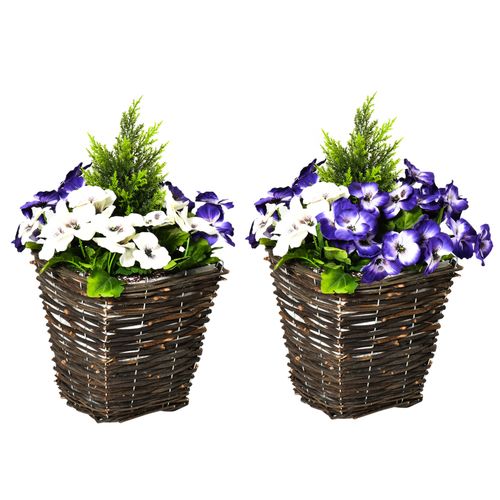 Outsunny 2 PCs Artificial Phalaenopsis Fake Flower Plant w/ Straw Plaiting Pot
