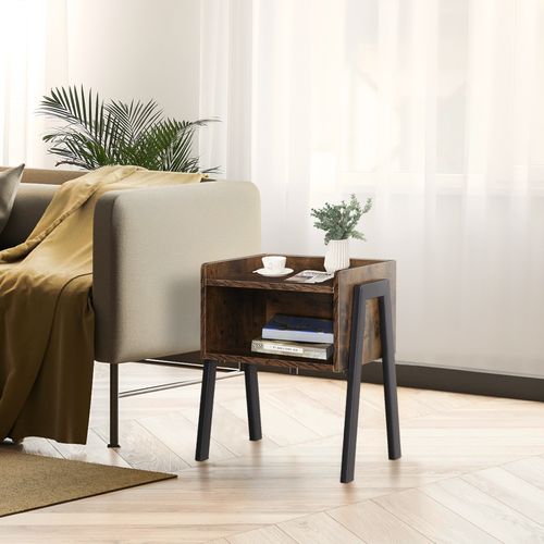 HOMCOM Set Of 2 Industrial Side Tables Stacking Duo w/ Compartment Steel Frame