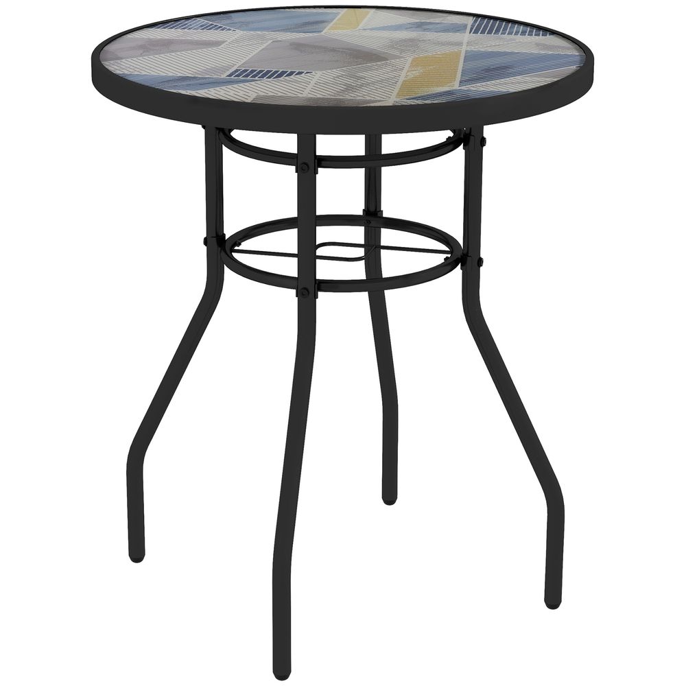 Gorgeous Multicolour Outsunny Garden Table: Glass Printed Design, Outdoor & High-Quality