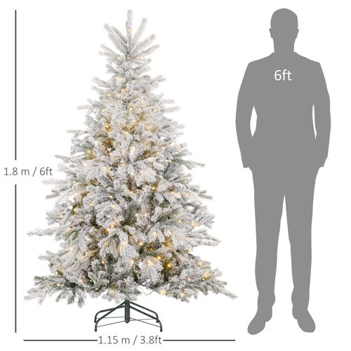 HOMCOM 6 Ft Artificial Christmas Tree with Realistic Snow Branches, LED Lights