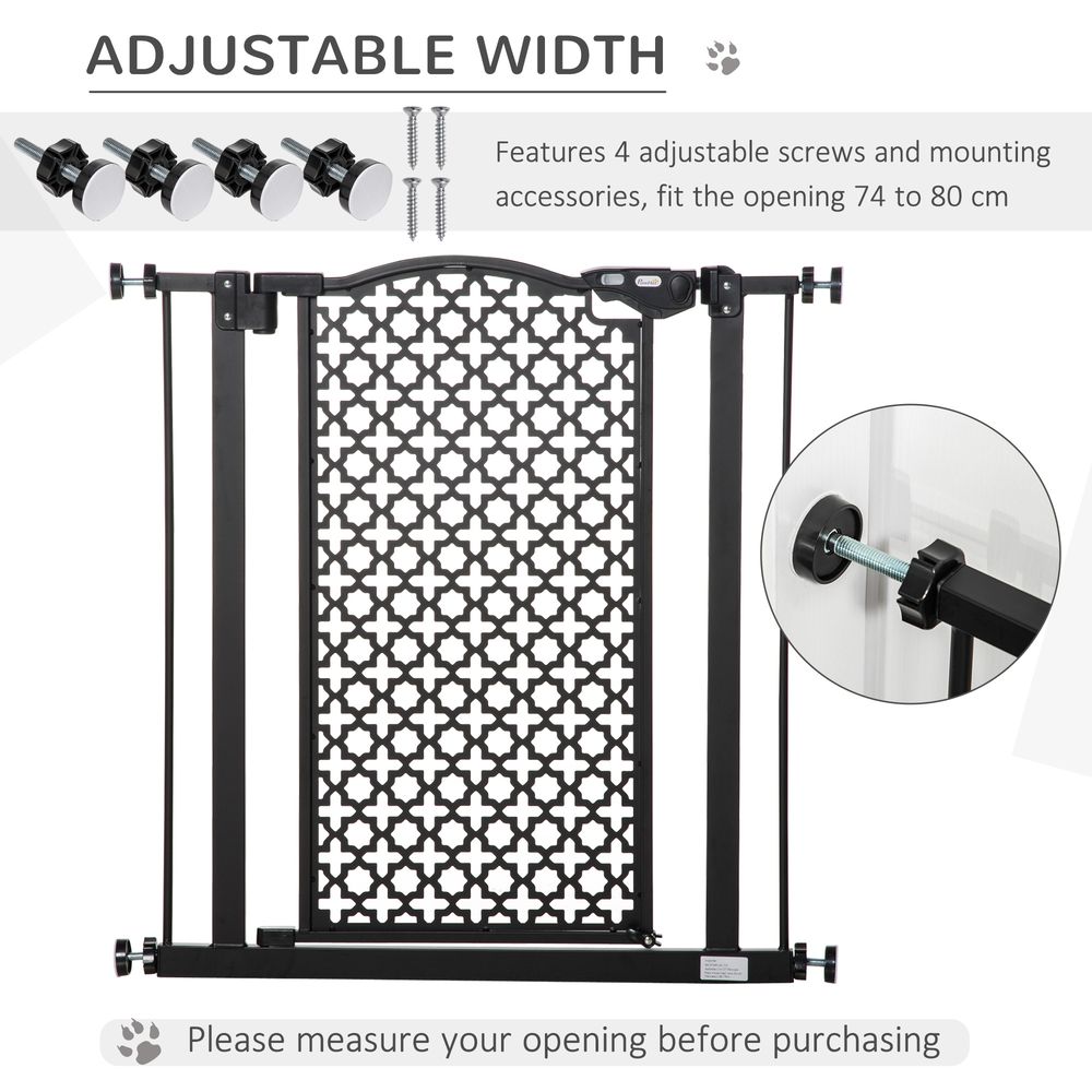 PawHut 74-80 cm Pressure Fit Safety Gate for Doorways and Staircases, Dog Gate, Pet Barrier for Hallways with Auto Close, Double Locking