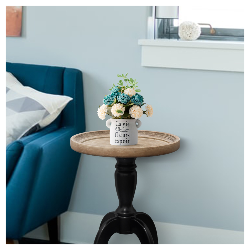 Knight Home Elizabeth French Country Accent Table with Octagonal Top, Natural + Distressed Black
