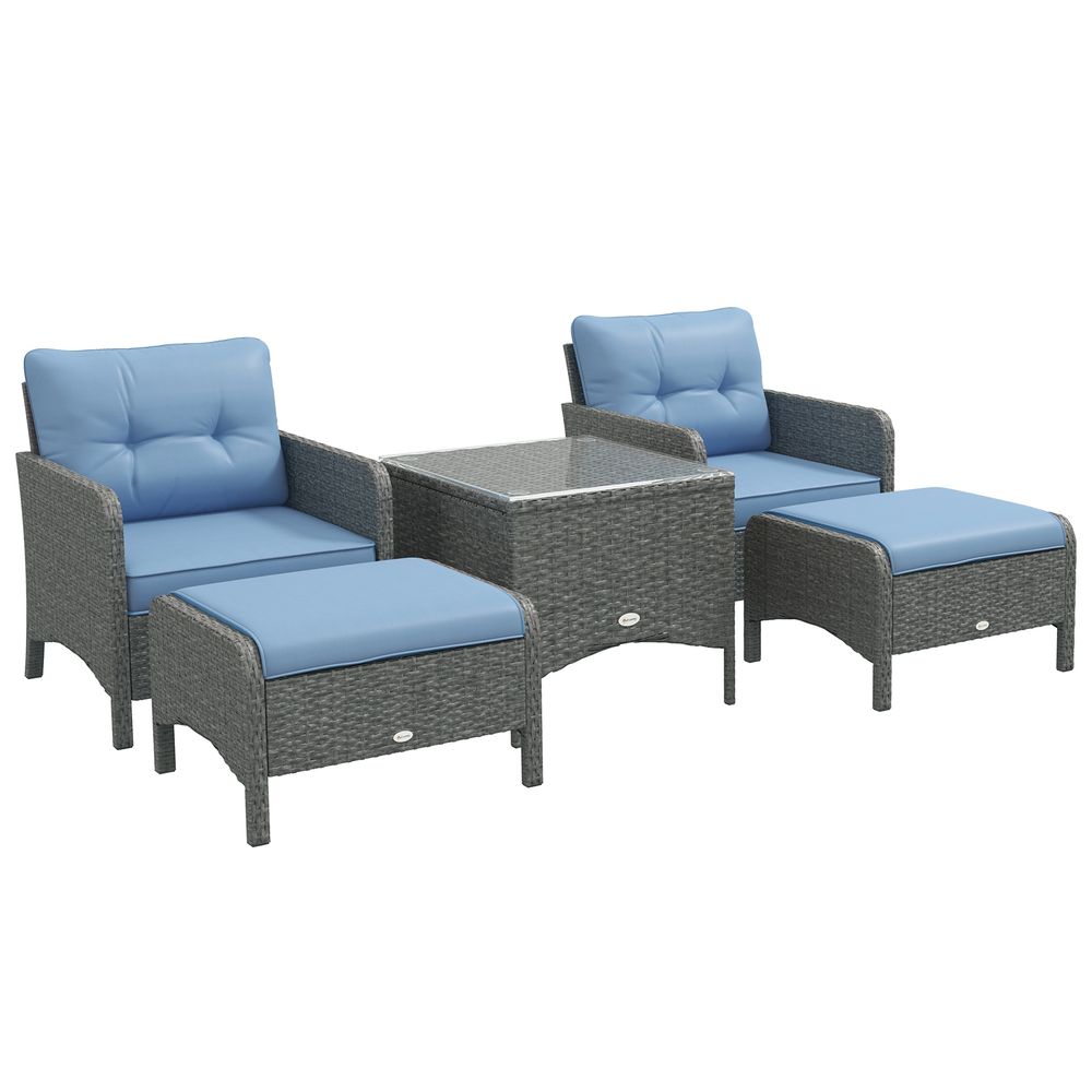 Outsunny 5-Piece Outdoor Wicker Patio Furniture Set | Blue | High-Quality & Stylish Conversation Set