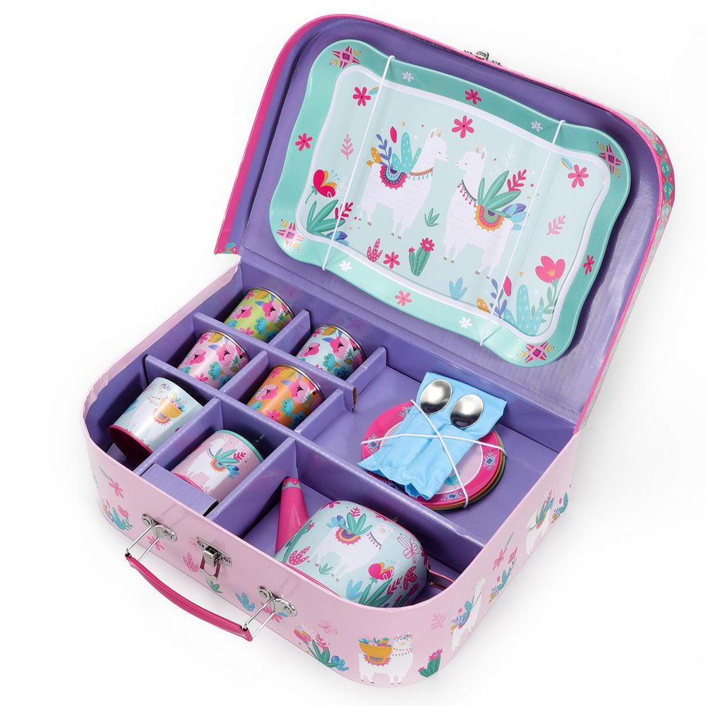 Premium Llama Tea Set - 18pc Tin, Perfect for Fun Pretend Play