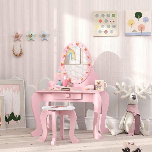 AIYAPLAY Kids Dressing Table Set, 2 PCS Children Vanity Table with Stool