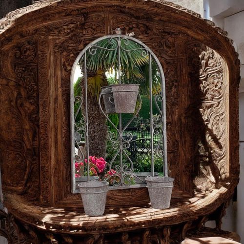 80CM WALL MIRROR WITH TRIPLE PLANTER