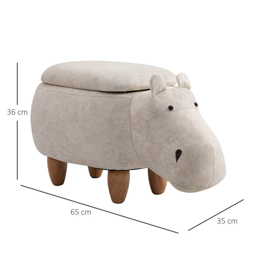 HOMCOM Hippo Storage Stool | Cute Footrest | Wood Frame Legs | Cream