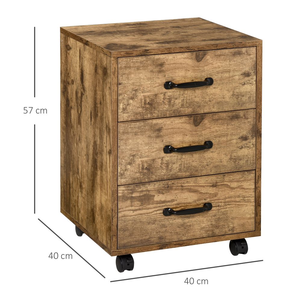 HOMCOM Mobile File Cabinet with 3 Drawers, Under Desk Home Office Organizer, Rustic Brown