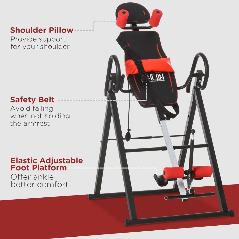 HOMCOM Adjustable Gravity Inversion Table with Safety Belt Red Black