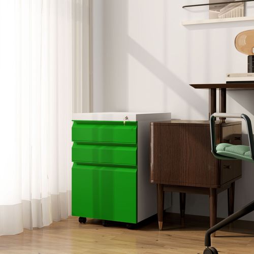Vinsetto 3 Drawer File Cabinet, Lockable Metal Filling Cabinet
