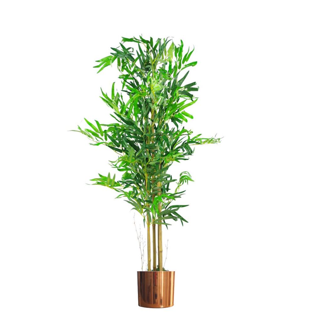 Premium 4ft Realistic Artificial Bamboo Plants Trees - High Quality, Copper Metal Planter