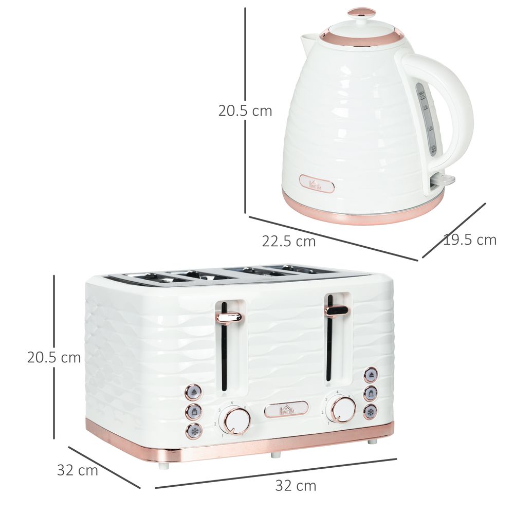 HOMCOM Kettle & Toaster Set - Rapid Boil, 4 Slice, White