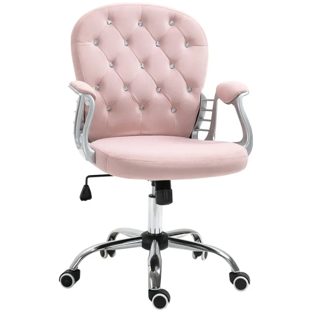 High-Quality Luxury Pink Diamond Tufted Office Chair - Ergonomic, Padded, Swivel