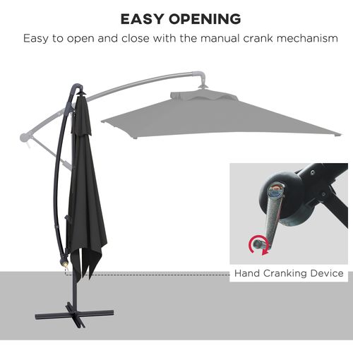 Outsunny 3 m Cantilever Parasol with Cross Base, Crank Handle, 6 Ribs, Black