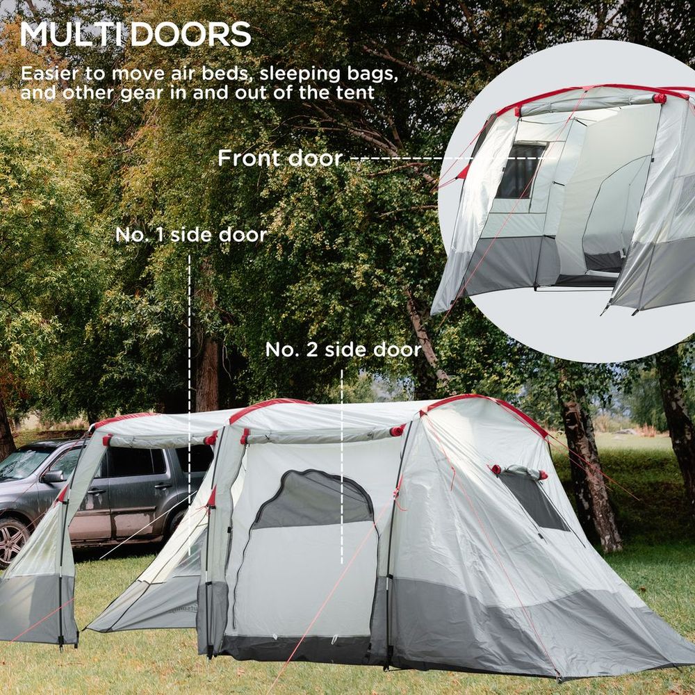 Outsunny 6-8 Person Tunnel Tent, Two-room Camping, Carry Bag, Grey