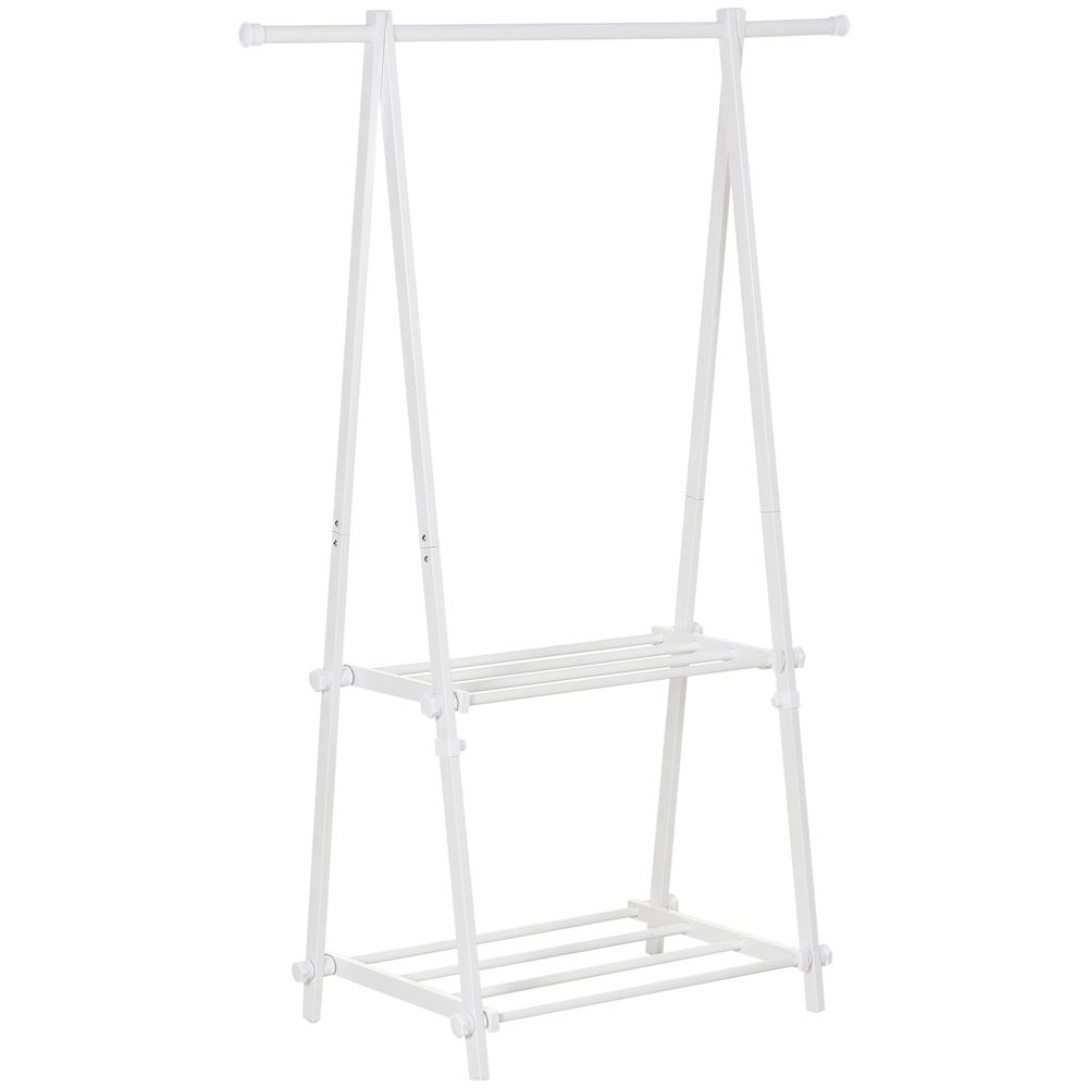 Premium White Steel Freestanding Clothes Rail with 2 Shelves - Durable & Elegant