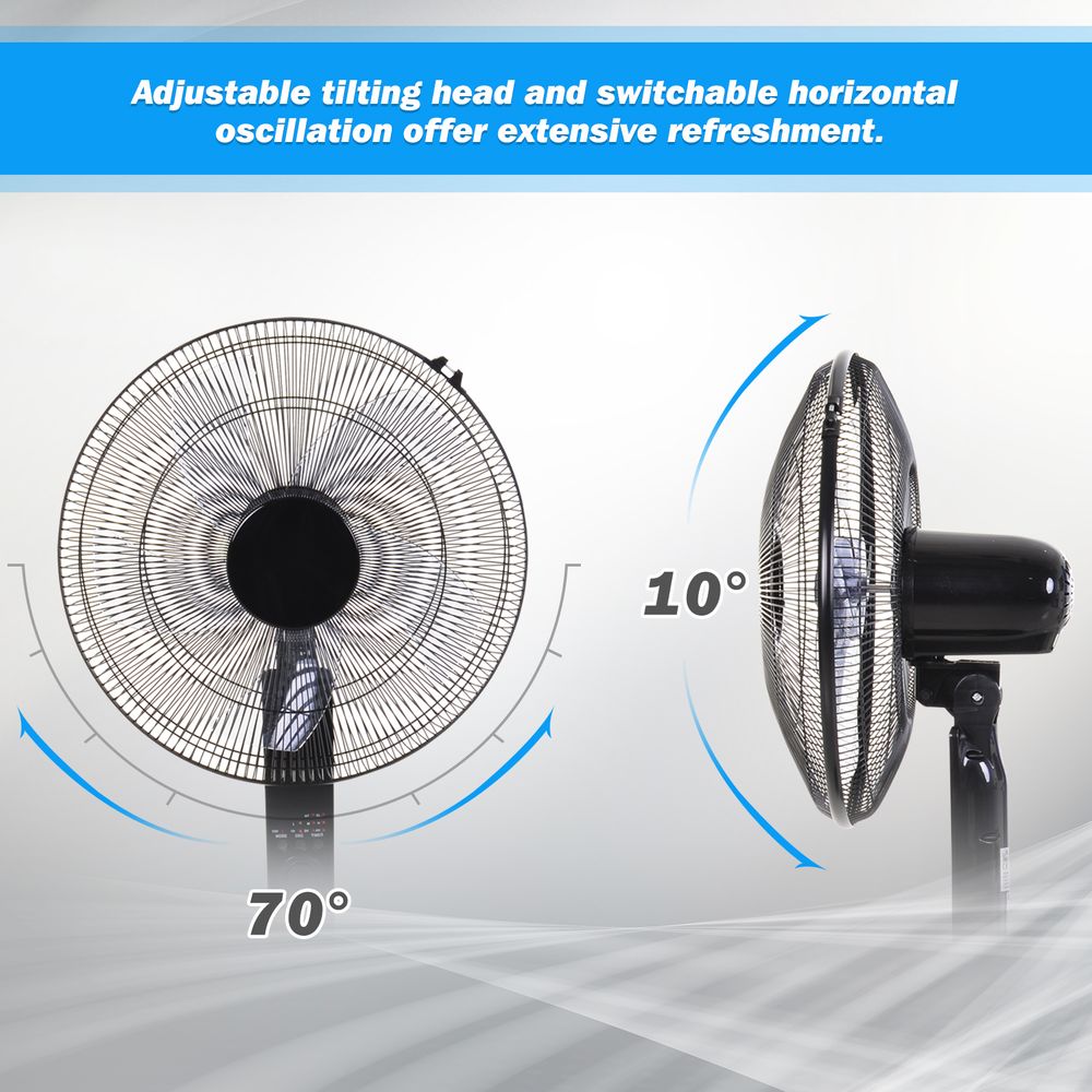 HOMCOM 18" Pedestal Fan, Oscillating Standing Fan with Remote Control, Floor Fan with Adjustable Height, 3 Speed, 7.5-Hour Timer, Black