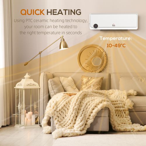 HOMCOM 1000W/2000W Wall Downflow Heater 10-49°C Temperature w/ Timer Remote