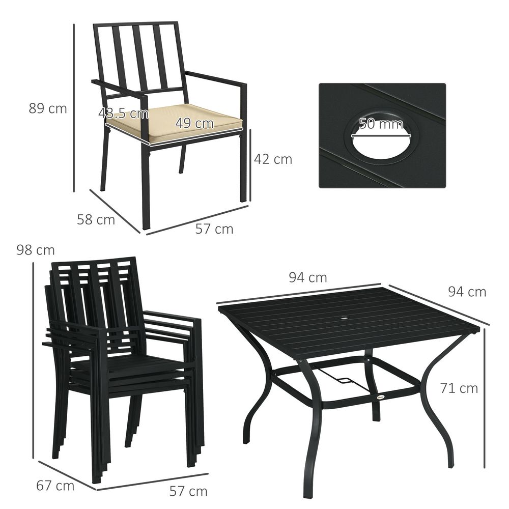 Outsunny Garden Dining Set: 4 Stackable Chairs, Metal Table. High-Quality, Stylish & Space-Saving Design!