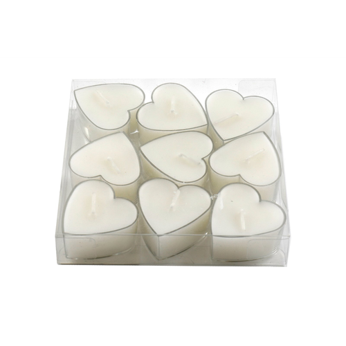Pack of Nine Small Heart Shaped Tea Light Candles