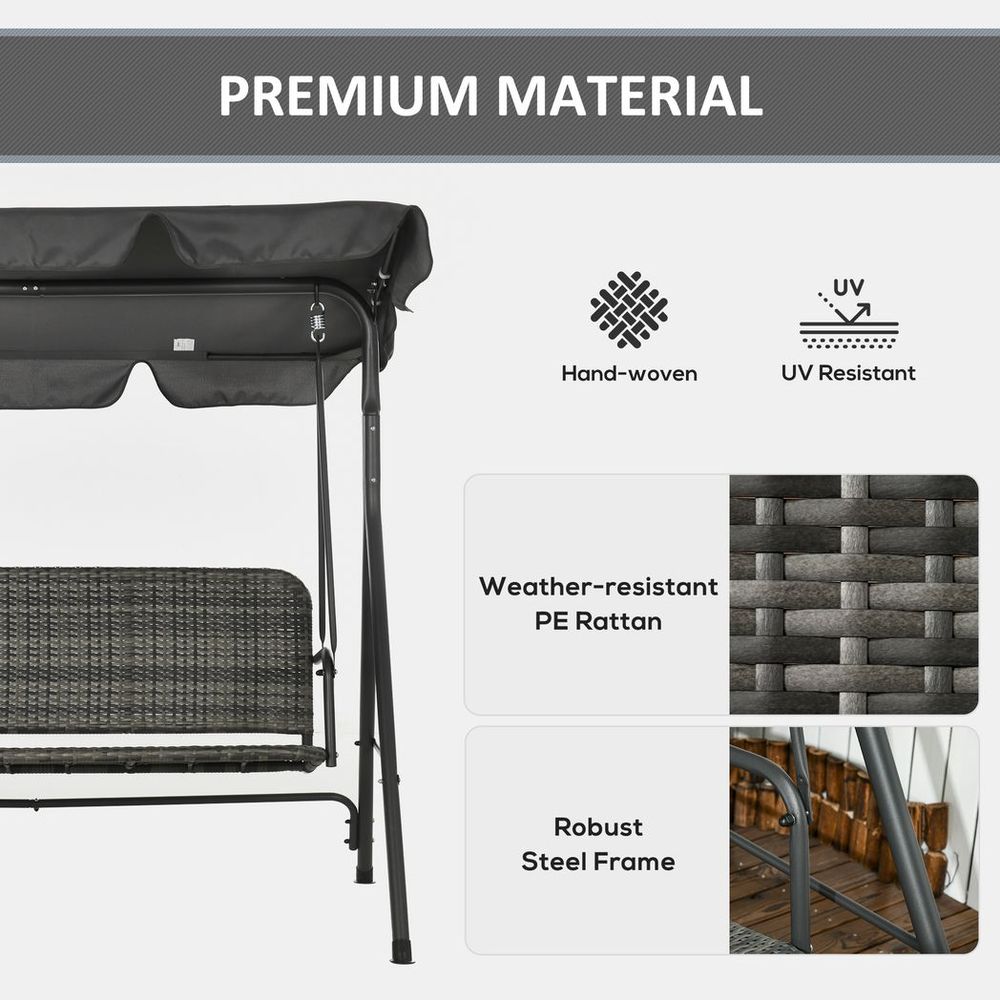 Premium Outsunny 3-person Rattan Swing Chair - Adjustable Canopy, Strong Steel Frame - Best Quality!