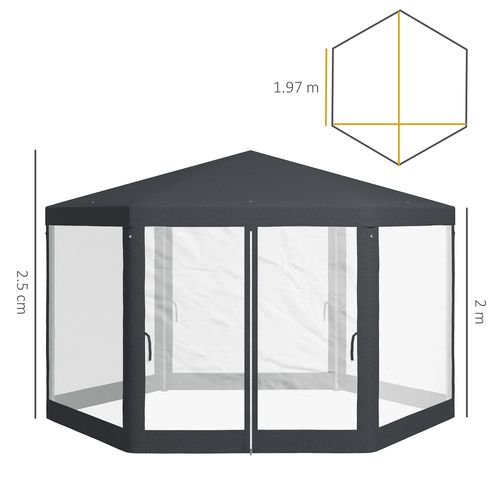Outsunny Hexagonal Gazebo Patio, Outdoor Canopy Patio Party Tent Dark Grey