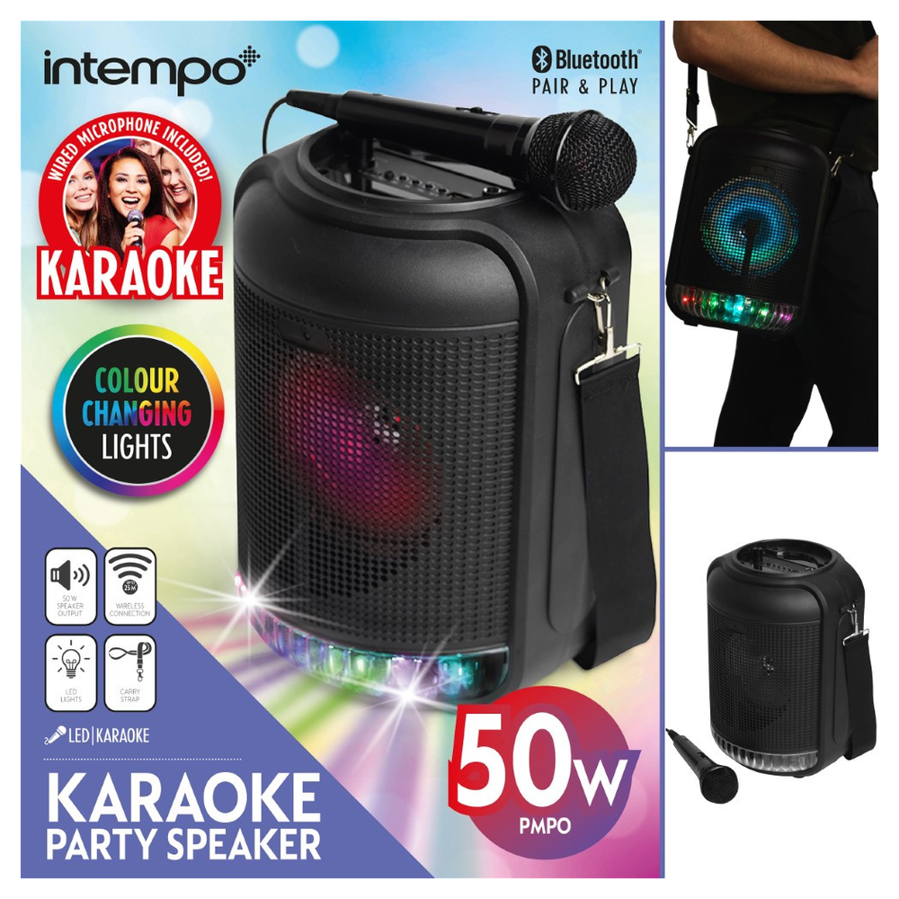 INTEMPO WDS490 LED BLUETOOTH PARTY SPEAKER KARAOKE BLK