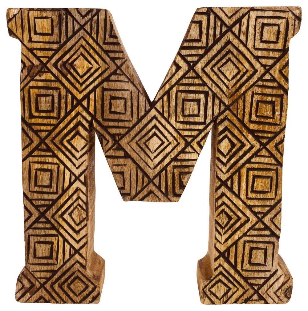 Hand Carved Wooden Geometric Letter M - Rustic Decor Accent, Free Standing or Wall Mounted - Perfect for Baby, Wedding, and More!