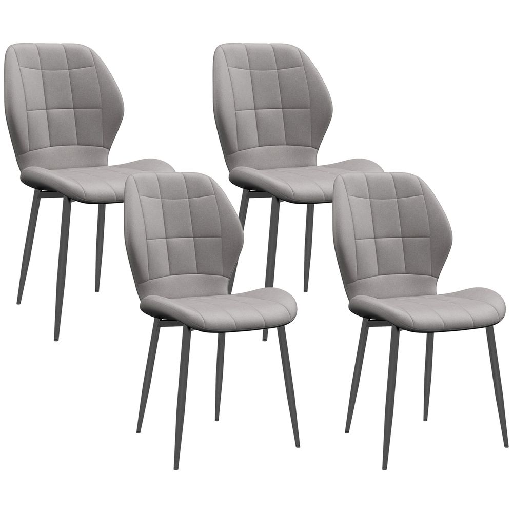 HOMCOM Modern Style Kitchen Chairs Set of 4 with Flannel Upholstered, Light Grey